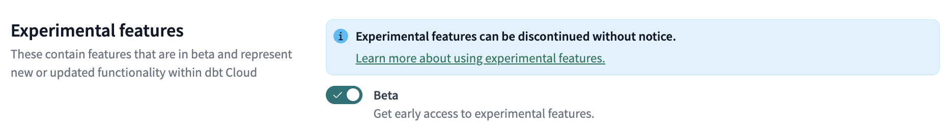 Experimental features